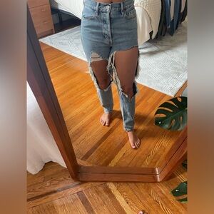 Womens PacSun Med Wash Distressed Ultra High Rise Slim Jeans